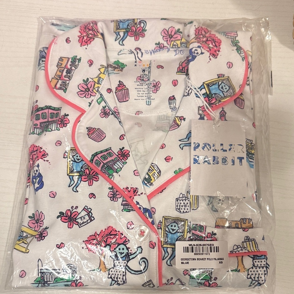 Roller Rabbit Georgetown DC Pink Trim Cotton Pajama Short Set - Floral Print